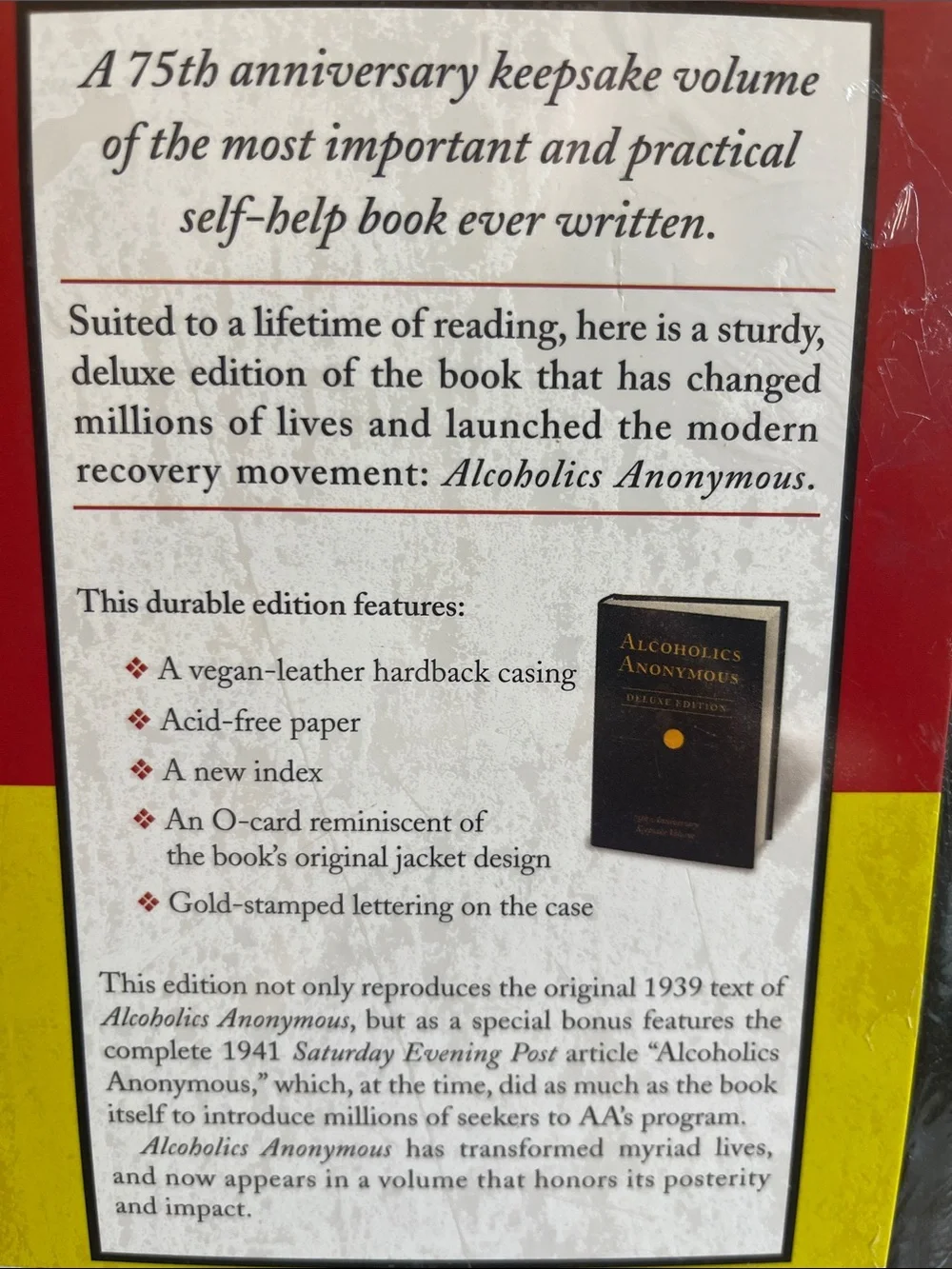 Brand New ALCOHOLICS ANONYMOUS Book 75th Anniversary Deluxe Vegan Leather Bound